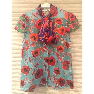 Alice + Olivia Poppy Garden Bluebird Floral Print Blouse XS